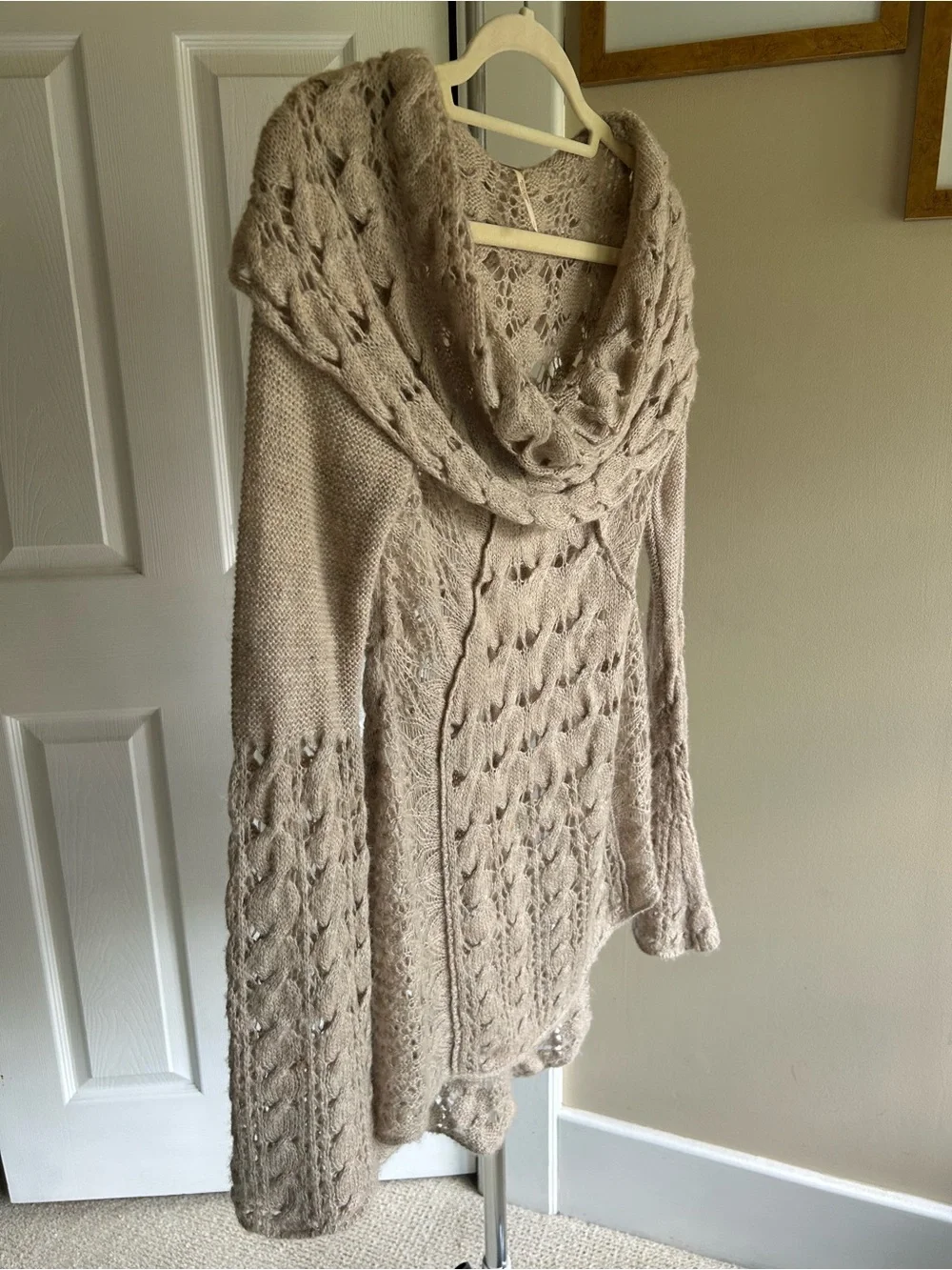 Free People Women’s taupe Openwork Cowl Neck Sweater. Small. Great condition.